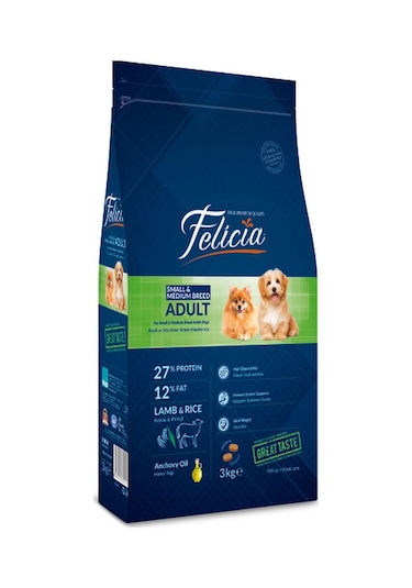 Felicia Düşük Tahıllı Kuzu Etli Küçük ve Orta Irk Yetişkin Köpek Maması 3 KG