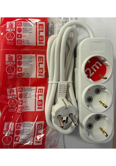 Elbi 3 Lü 2 Metre 3x1 Çocuk Korumalı Kablolu Priz