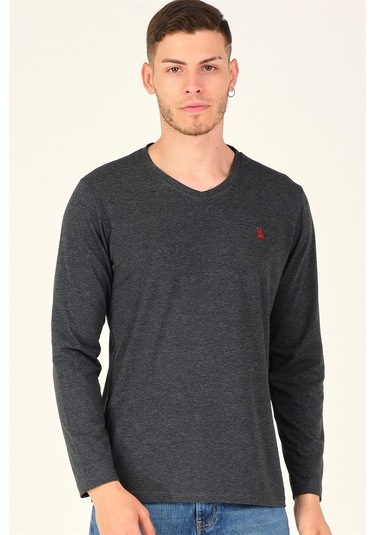 T8587 Dewberry V Yaka Erkek Uzun Kol T-shırt-koyu Antrasit Koyu Antrasit