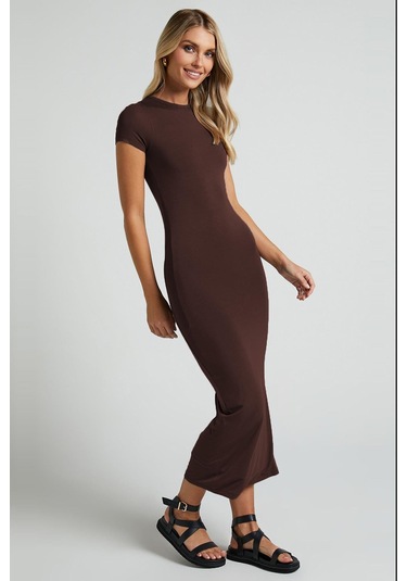 Madmext Kahverengi Basic Yarım Balıkçı Yırtmaçlı Uzun Elbise Mg1989-kahverengi Kahverengi