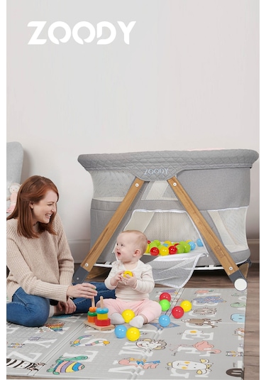 Kiwi Zoody Park Yatak Ve Oyun Parkı Bebek Beşiği, Anne Yanı Beşik, Park Beşik, Sallanan Beşik - Mavi Renk