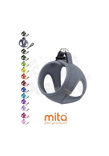 Mita Air Mesh Kedi Köpek Göğüs Tasması Çift Reflektörlü, Terletmeyen Antrasit