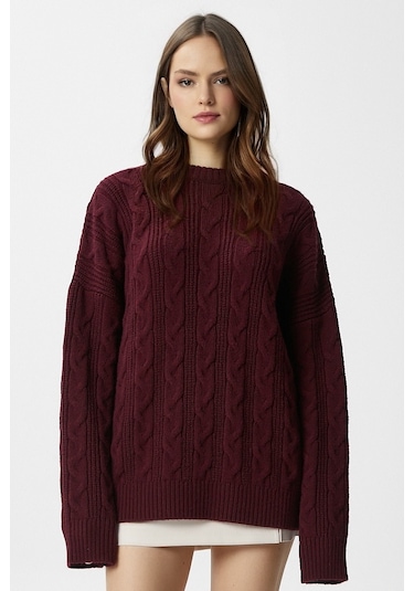 Ritnice Kadın Stella Yumuşak Oversize Bordo Triko Kazak Bordo