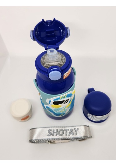 Shotay St-8812 Space 600ml Çift Başlık Kapak Termos Matara Mavi