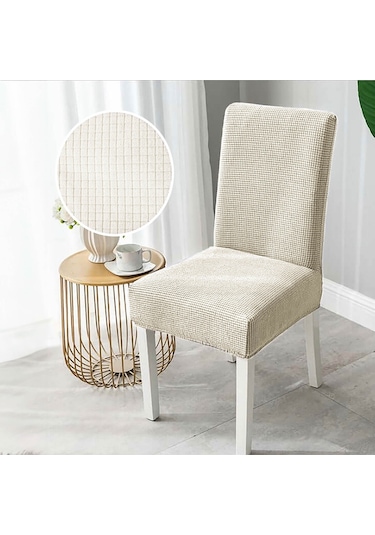 Faiend Yıkanabilir Likralı Esnek Lastikli Sandalye Kılıf Örtü Krem