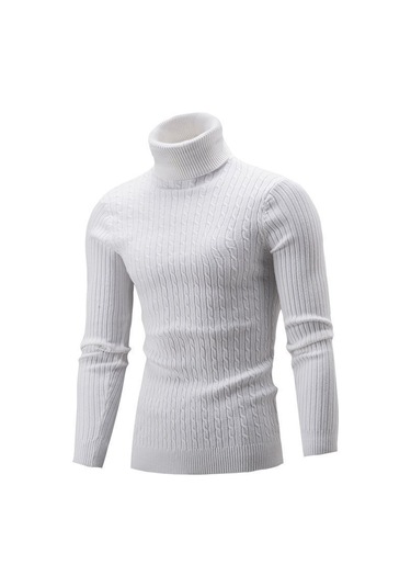 Sonbahar Ve Kış Aylarında Rahat, Düz Renk Erkek Balıkçı Yaka Kazak Bej