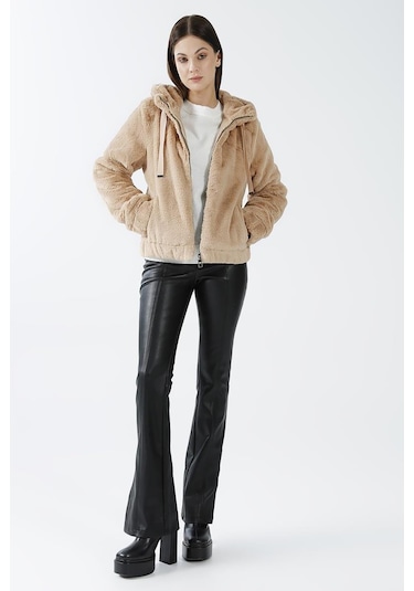 Only Kadın Onlvıda Kapüşonlu Peluş Mont 15260047 Bej Bej