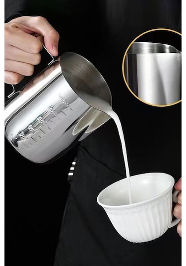 304 Çelik 600 Ml Kahve Süt Köpürtme Potu Sütlük Pitcher Cin503