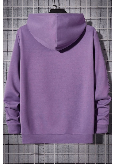 Cartoon Graphic Thermal Lined Drawstring Sweatshirt Lila