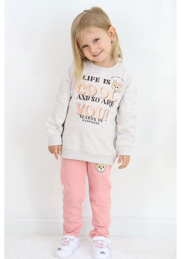 Breeze Kız Çocuk Eşofman Takım Simli Yazı Baskılı Sevimli Ayıcıklı 1.5-5 Yaş, Bej Melanj Bej Melanj Breeze Kız Çocuk Eşofman Takım Simli Yazı Baskılı Sevimli Ayıcıklı 1.5-5 Yaş, Bej Melanj Bej Melanj