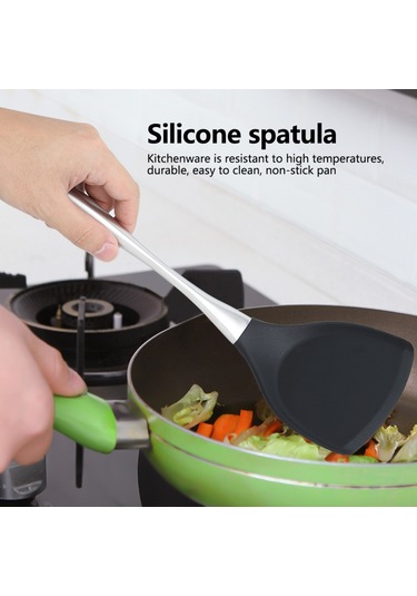 Yifomall Paslanmaz Çelik Ve Silikon Malzemeli Ergonomik Sap Tasarımlı Yapışmaz Tava Spatulası Siyah