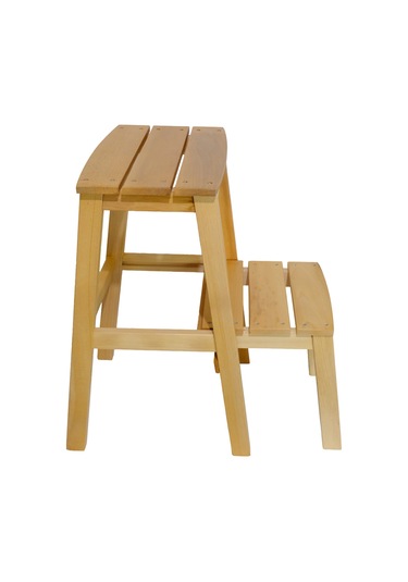 Çok Amaçlı Ahşap Merdiven Tabure 2 Basamaklı - El Yapımı Natural