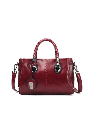 Kadın Yağ Mumu Üst Saplı Çanta Pu Deri Retro Omuz Çantası Büyük Boston Tote Çapraz Askılı Yumuşak El Çantası Cüzdan Kırmızı A708 Kırmızı