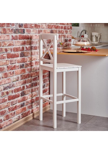 Alaçatı Ahşap Bar Sandalyesi Beyaz
