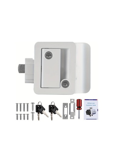 Dream011 Beyaz Rv Çift Anahtarlı Kapı Kilidi, Paslanmaz Çelik, Pratik Mekanik Kilit Kolu, Kolay Montaj