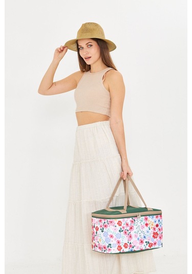 Superbag 22 Litre Piknik/kamp Çantası Sepeti. Termal Termos Çanta Sıcak-soğuk Koruma Sağlar Flower-250135 Flower Çok Renkli