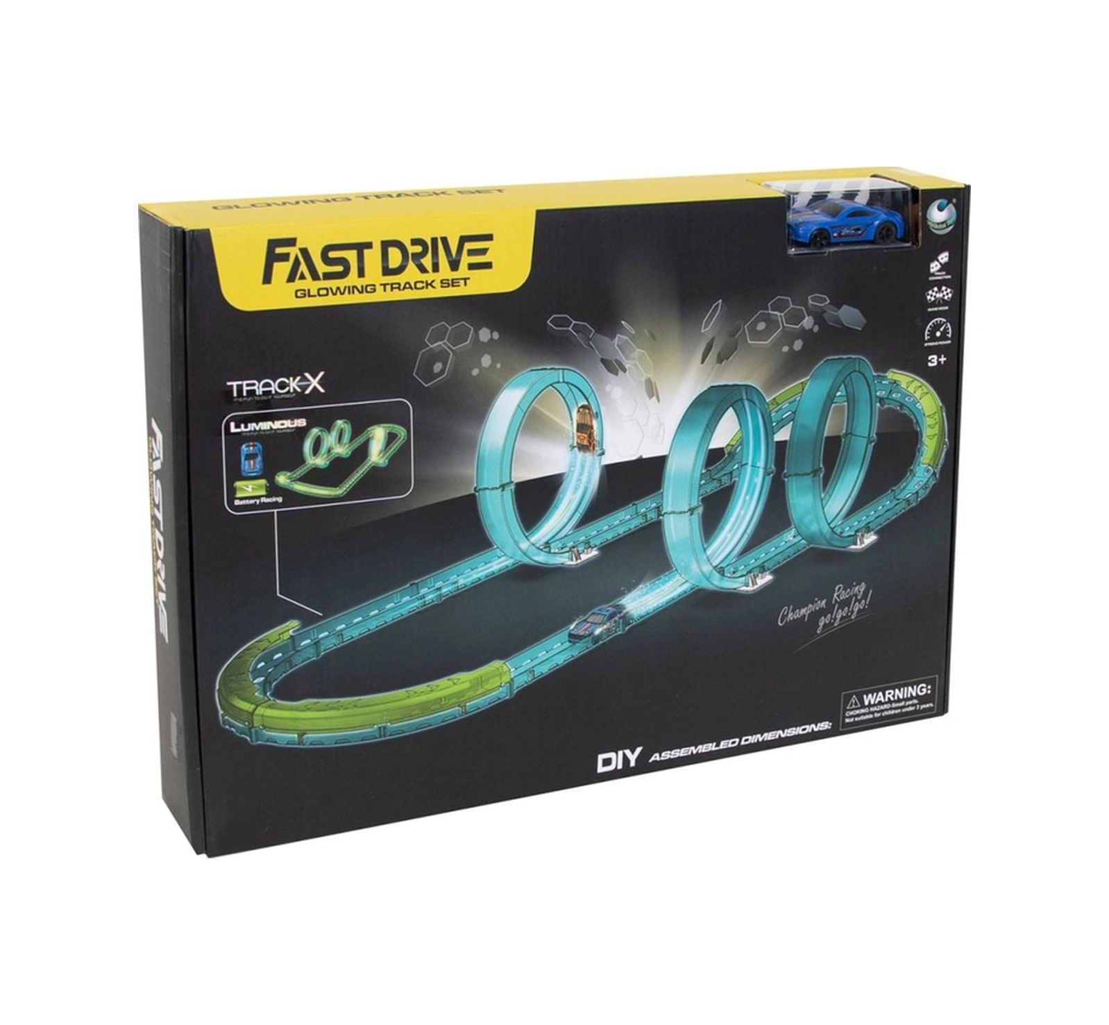 Fast Drive Yarış Seti - Karanlıkta Parlayan Arabalı Ve Parkur Pistli