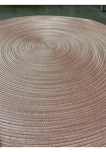 Siyah Jüt Yuvarlak Hasır Görünümlü Klasik Halı Kilim Pudra