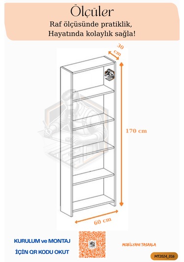 Tamamı Mdf 5 Bölmeli Kitaplık Beyaz