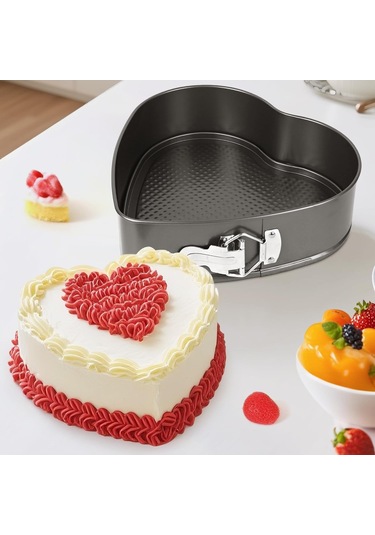 Vkemall 20 Cm Kalp Şeklinde Karbon Çelik Pasta Kalıbı, İki Katlı Kaplama, Çıkarılabilir Taban, Yanmamaz, Sağlıklı Pişirme Gri