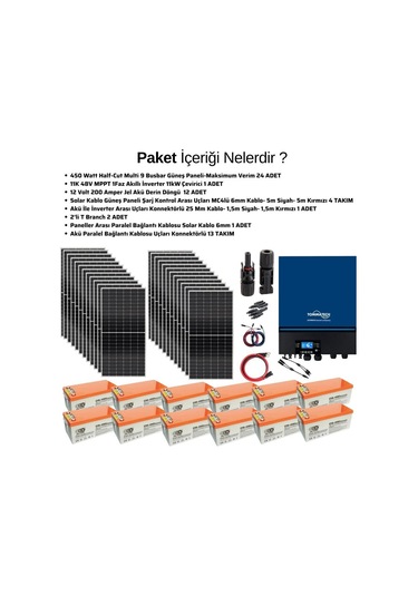 Teknovasyon Arge Güneş Enerjisi Solar Paketi 11kva İnverter 550 Watt Güneş Paneli 200 Amper Jel Akü