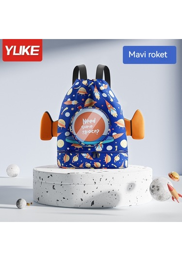Aurora Çocuk Kuru Ve Islak Ayırma Karikatür Plaj Sırtçantasısu Geçmez Sırtçantasımavi Roketi Mavi