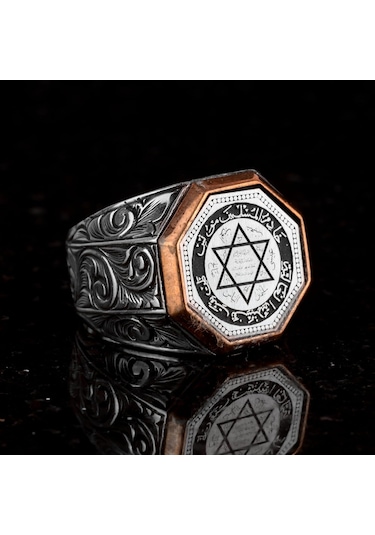 El Yapımı Solomon Mührü Gümüş Yüzük, Davut Yıldızı Yüzüğü, 925 Ayar Gümüş Yüzük, Solomon Mührü Yüzüğü Gümüş