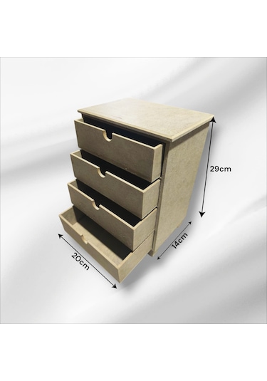 Ahşap Boyanabilir 4 Geniş Çekmeceli Takı-aksesuar Organizer Kutu
