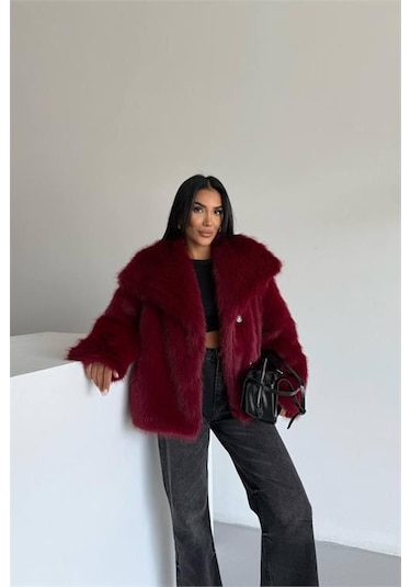 Neşeli Butik Kadın İçi Astarlı İthal Kürk Kaban Nbg111 Bordo