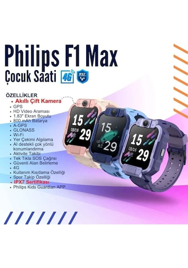 Philips F1 Max Çift Kameralı Akıllı Çocuk Saati (Distribütör Garantili)