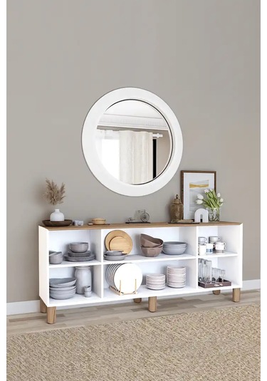 Bohem Serisi Natura Pvc Hasır Desen Mat Beyaz - Açık Ceviz Konsol Açık Ceviz & Beyaz