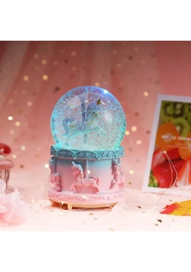 Dodes Orta Boy Işıklı Unicorn Kar Küresi
