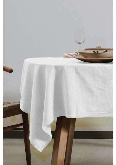 Vivamaison Yıkanmış Pamuk Keten Masa Örtüsü Beyaz