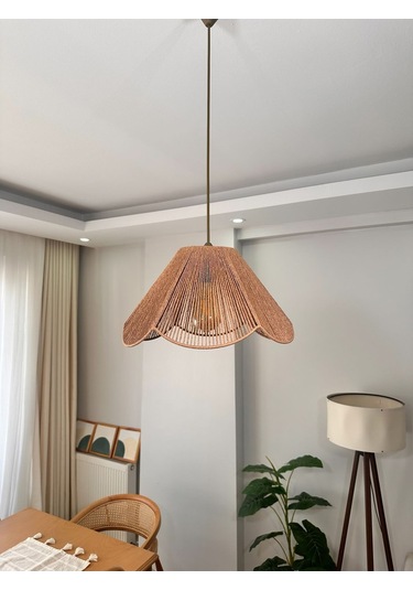 Hasır El Yapımı Bohem Çiçek Şekilli Rustik Avize - Kahverengi Kahverengi