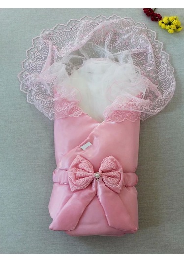 Yenidoğan Kumru İnci Fiyonk Kristal Parlak Duvaklı Kundak Bebek Battaniyesi Pembe Pembe