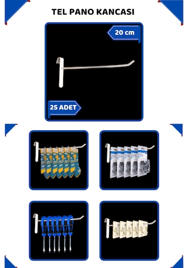 20 Cm - 25 Adet Beyaz Tel Pano Kancası Raf Askısı Beyaz