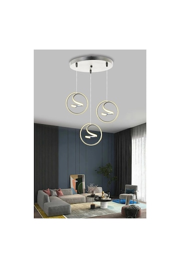 Helezon Modern Sarkıt 3'lü Led Avize - - Kumandalı / Gold Gold