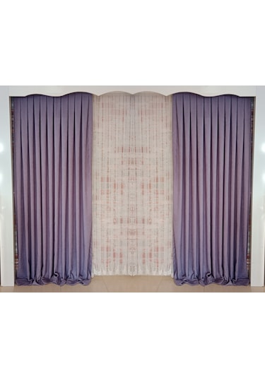 Lila Renk Fon Kadife Perde Çift Kanat 1/3 Sık Pileli Dikim V-30 Lila