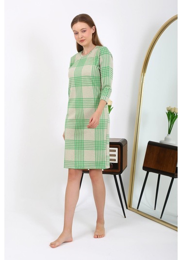Akebeniz Pamuk Ev Elbisesi Tunik Gecelik Yeşil 13131 Yeşil