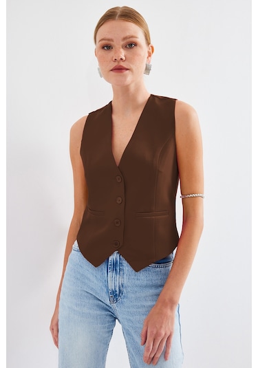 Bigdart 6796 Kısa Dokuma Yelek - Kahverengi 001