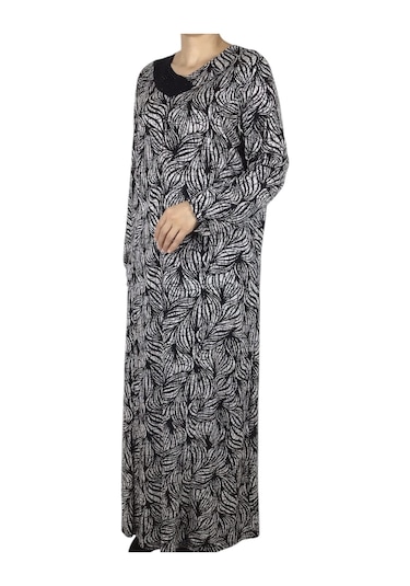 Kadın Desenli Oskar Kumaş Kulplu Elbise Anne4 Siyah