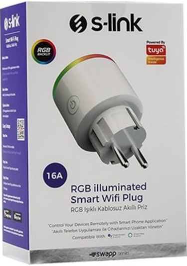 S-link Swapp Sl-03 16a Akım Korumalı Akıllı Priz Rgb Işıklı 2.4 G Wifi Tuya Destekli