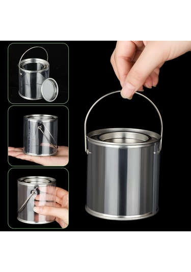 Xurunkeji Metal Kapaklı Ve Saplı Şeffaf Boya Kovası Dekoratif Şeffaf Plastik Kova Saklama Şeffaf Boya Kutusu 8'li Paket