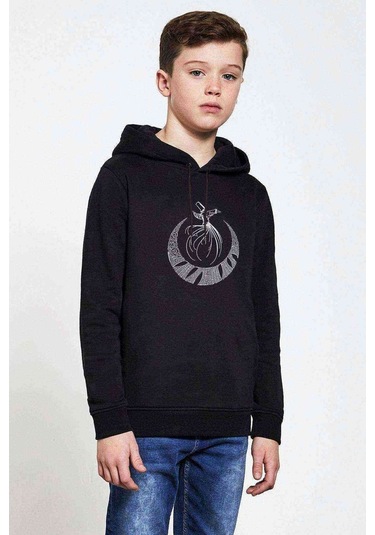 Tshirthane Mevlana Baskılı Unisex Çocuk Kapüşonlu Siyah Sweatshirt Siyah