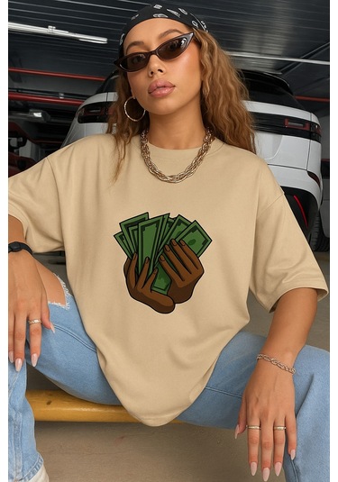 Unisex Siyah Oversize Baskılı Tshirt Taş