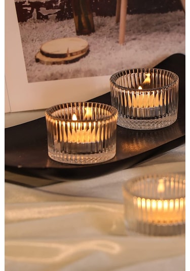 Eva 2 Adet Cam Tealight Mumluk Sunumluk
