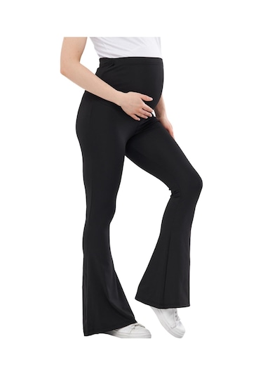 Luvmabelly Myra8120 Toparlayıcı İnce Dalgıç İspanyol Paça Beli Ayarlanabilir Hamile Tayt Siyah