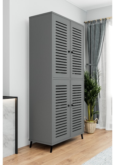 Enwood Deneb Mdf Gri 4 Kapaklı Panjur Kapak Ahşap Ayaklı Kiler