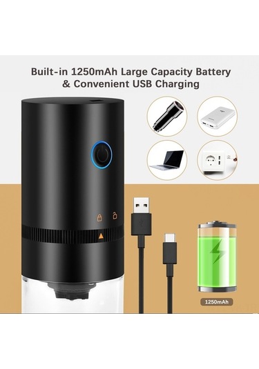 Createtech Taşınabilir Mini Elektrikli Burr Kahve Öğütücü, Ayarlanabilir Öğütme, Çıkarılabilir Hazne, Ev/seyahat/ofis İçin Siyah Siyah