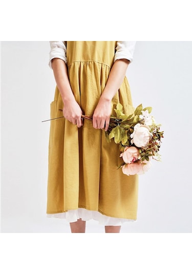 Bej Kadın Pamuk Keten Japon Ev Işi Pişirme Önlükleri Elbise Kolsuz Önlükler Restoran Çiçekçi Ev Pişirme Önlüğü